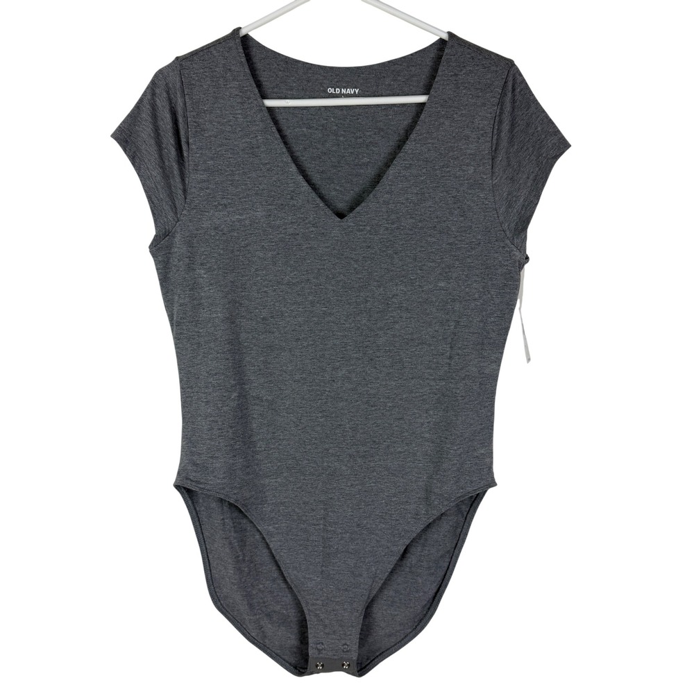 Old Navy Gray Heather V-Neck Short Sleeve Bodysuit Women's Large NWT